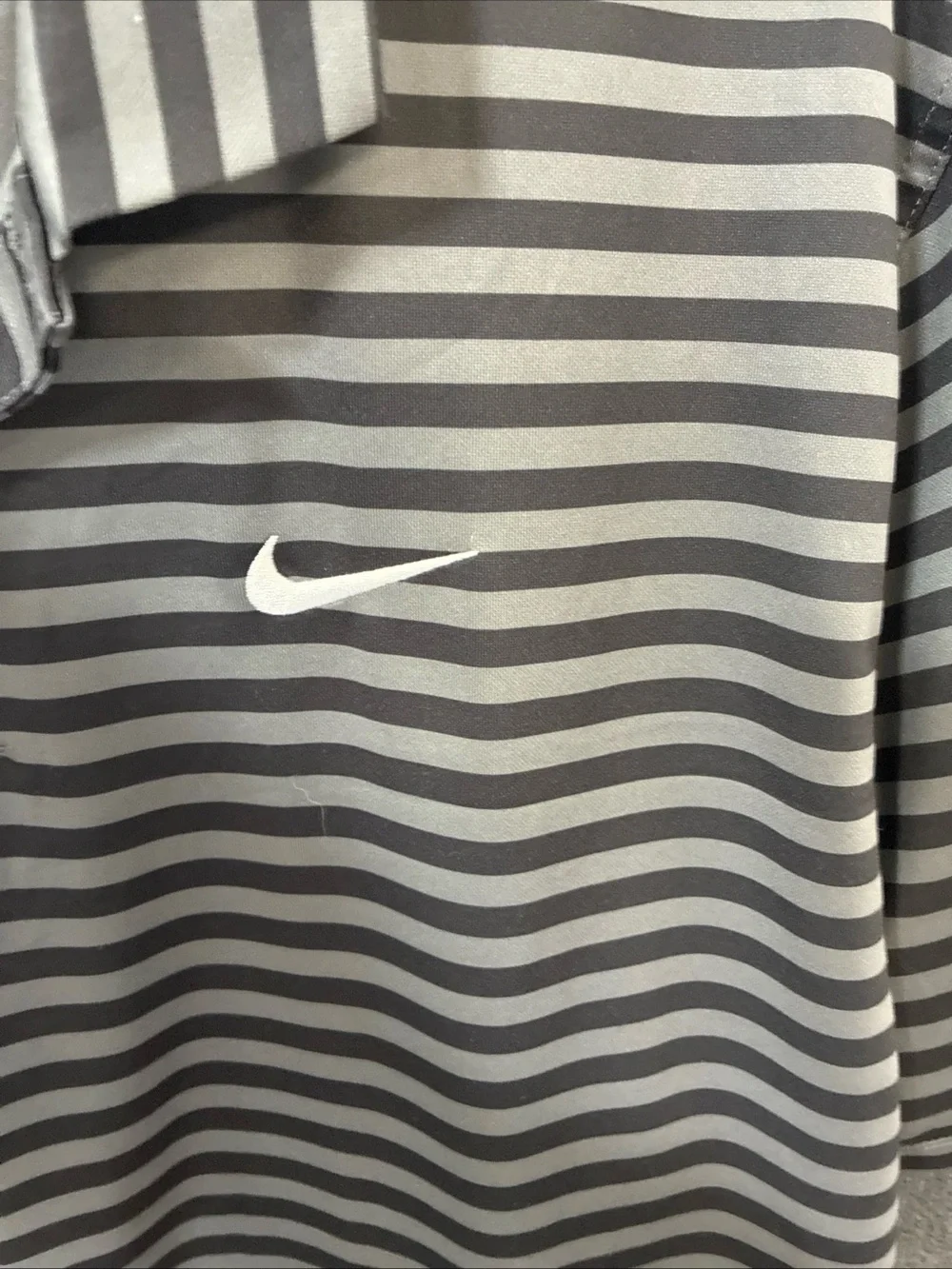 Nike Men’s Gray and Charcoal Striped Dri-Fit Polo
